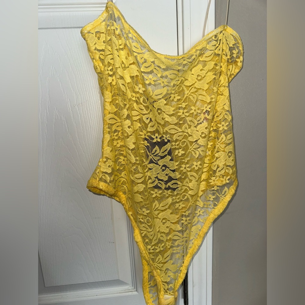 PrettyLittleThing Mustard Lace Top